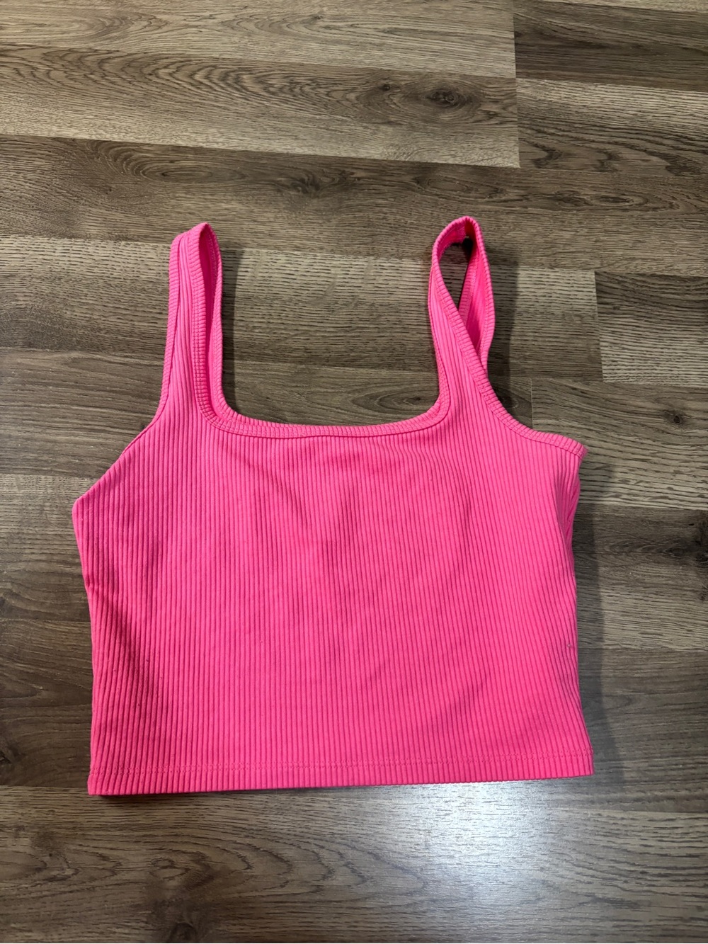 Hollister Ribbed Square-Neck Crop Tank - Neon Pink